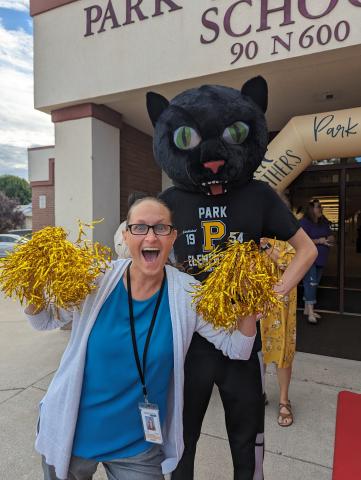 Mrs. Packer with Parker the Panther