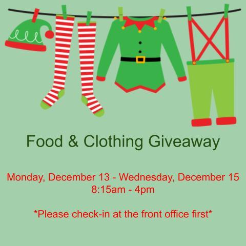 Food & Clothing Giveaway flyer