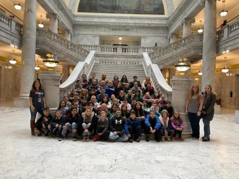 All of 4th grade and their teachers on the capitol stairs