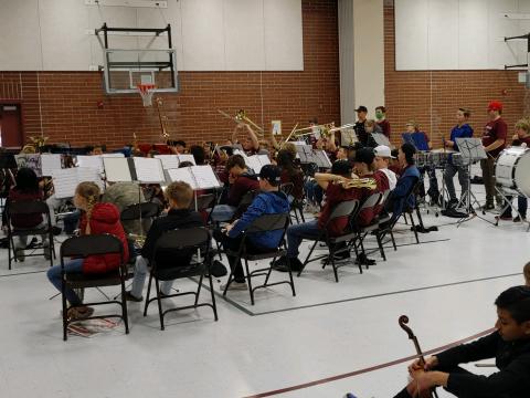 Middle school band performing