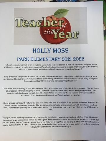 Teacher of the year nomination compliments