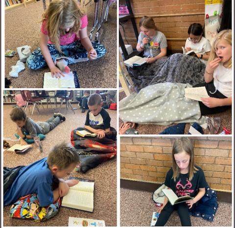 Mrs. Hall's students reading quietly.