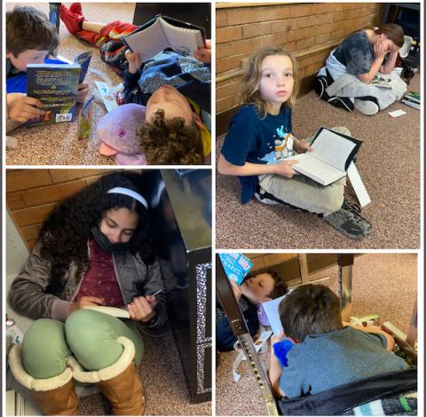Mrs. Snow's class reading with friends