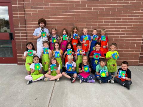 Mrs. Bird's class with their paintings