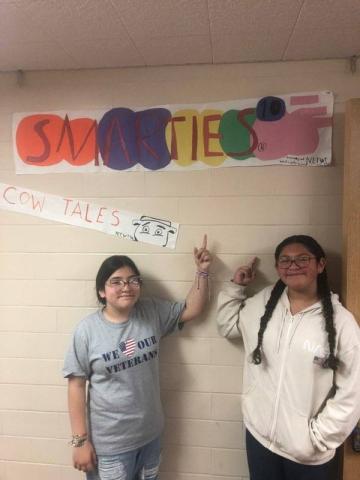 Rebecca and Aliahny with their smarties packaging