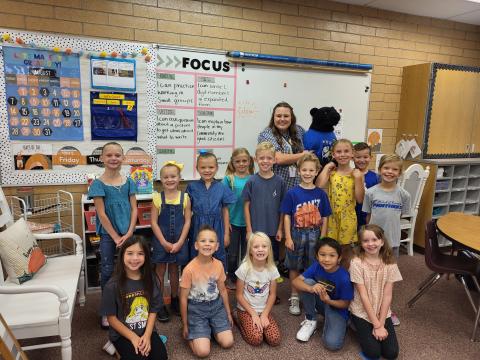 Ms. Davenport and her class with Parker