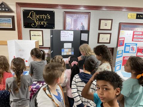 5th graders showing their projects