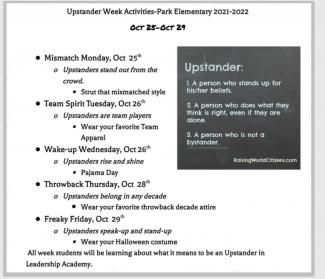 Upstander Week Calender
