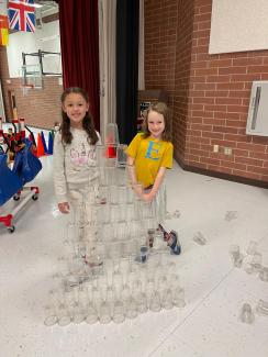 1st graders with their cup tower