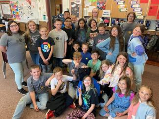 Mrs. Andersen's class with Parker the panther